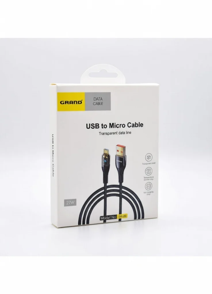 کابل تبدیل USB به Micro USB گرنداسکای GK-20 با طراحی شفاف